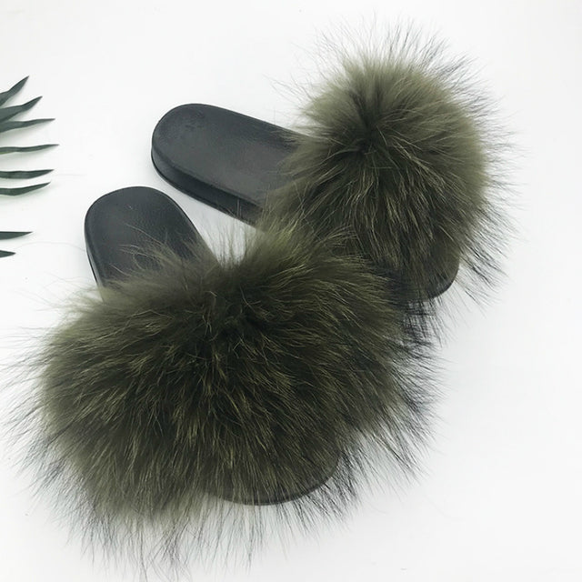 SARSALLYA Fur Slippers Women Real Fox Fur Slides Home Furry Flat Sandals Female Cute Fluffy House Shoes Woman Brand Luxury 2021