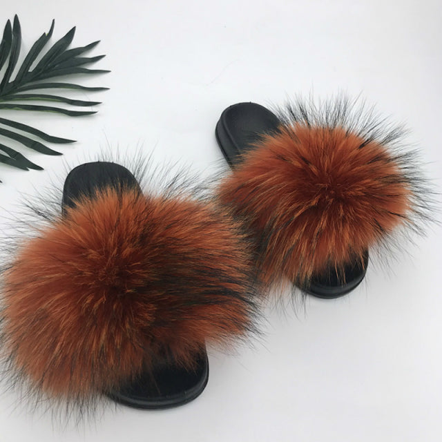 SARSALLYA Fur Slippers Women Real Fox Fur Slides Home Furry Flat Sandals Female Cute Fluffy House Shoes Woman Brand Luxury 2021