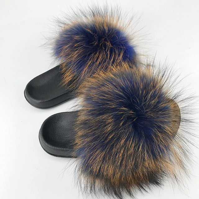 SARSALLYA Fur Slippers Women Real Fox Fur Slides Home Furry Flat Sandals Female Cute Fluffy House Shoes Woman Brand Luxury 2021