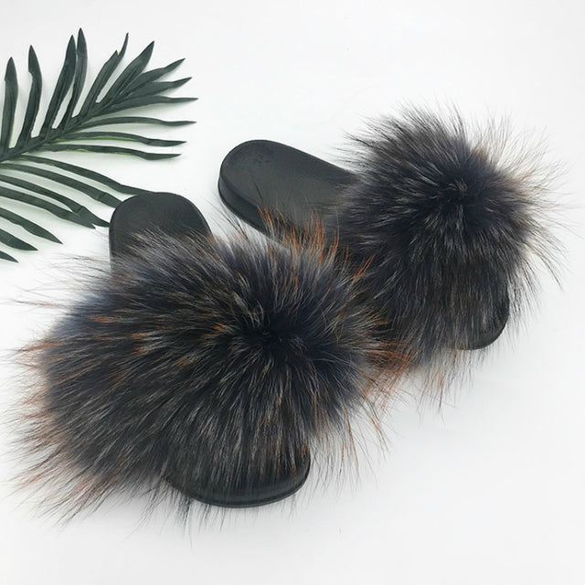 SARSALLYA Fur Slippers Women Real Fox Fur Slides Home Furry Flat Sandals Female Cute Fluffy House Shoes Woman Brand Luxury 2021