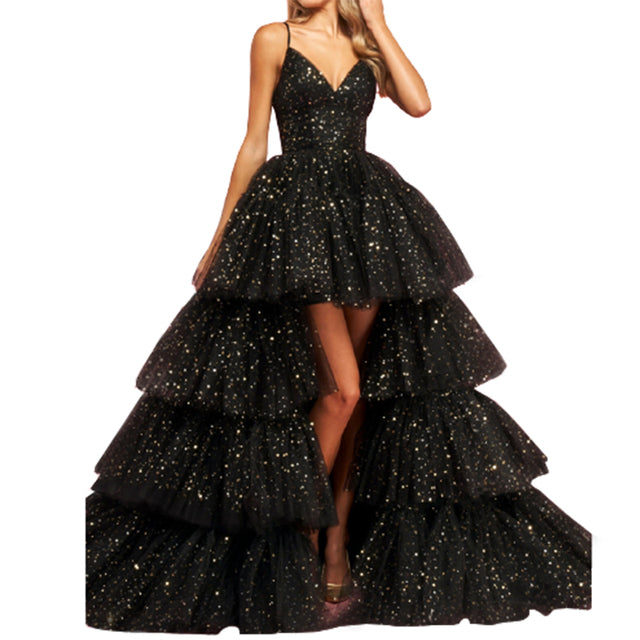 Pink Prom Robes De Soirée Chiffon Spaghetti Strap Tulle Dress Wedding Party Cascading Ruffle Abends Kleider 2022 Dubai Ball Gown