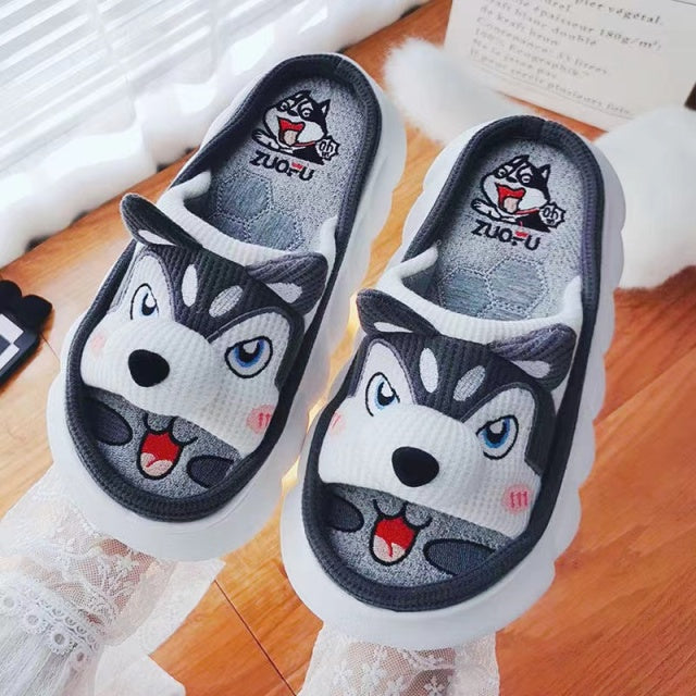 Mo Dou All Senson Designer Slippers Cute Cartoon Lovely Animals Bedroom Cotton Home Shoes Indoor Thick Sole Couples Men Women