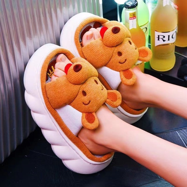 Mo Dou All Senson Designer Slippers Cute Cartoon Lovely Animals Bedroom Cotton Home Shoes Indoor Thick Sole Couples Men Women