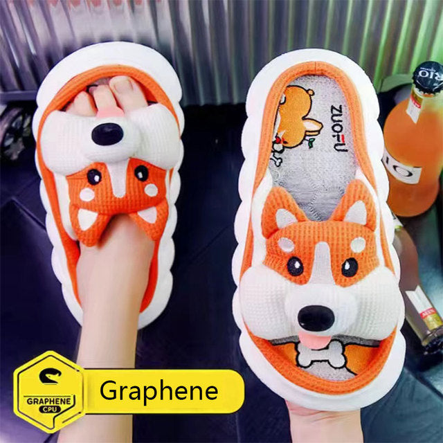Mo Dou All Senson Designer Slippers Cute Cartoon Lovely Animals Bedroom Cotton Home Shoes Indoor Thick Sole Couples Men Women