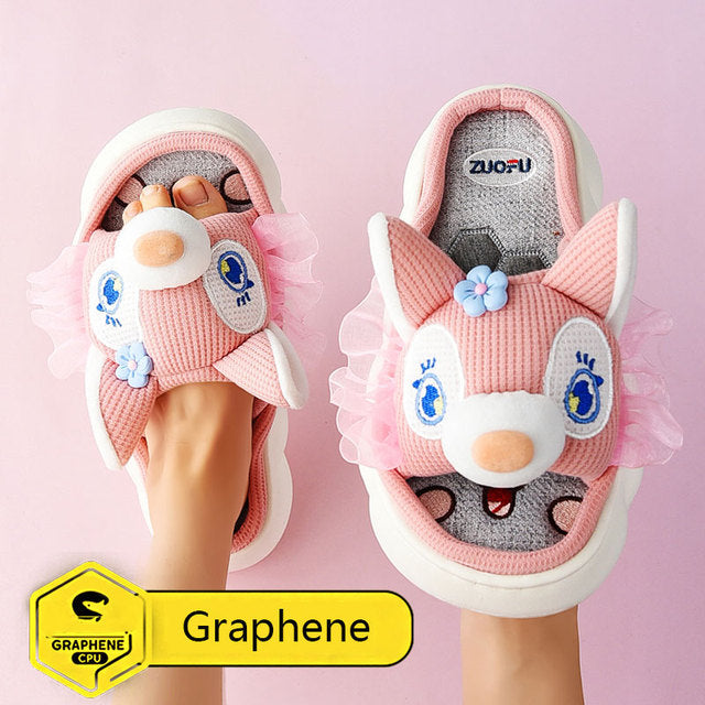 Mo Dou All Senson Designer Slippers Cute Cartoon Lovely Animals Bedroom Cotton Home Shoes Indoor Thick Sole Couples Men Women