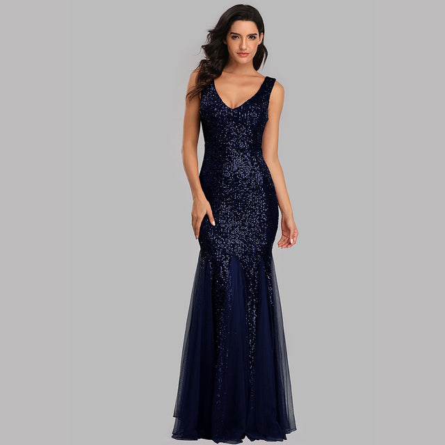 Plus Size V Neck Mermaid Burgundy Dress Long Formal Prom Party Gown Sequins Sleeveless Robe De Soriee Sexy Evening Vestido De