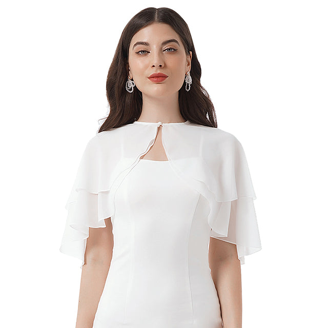 Women Elegant Chiffon Wraps Shawls Ruffle 2 Layer Bolero Wedding Cape Bridal Shrug Tops for Party Dress Cover Ups Wedding Wrap