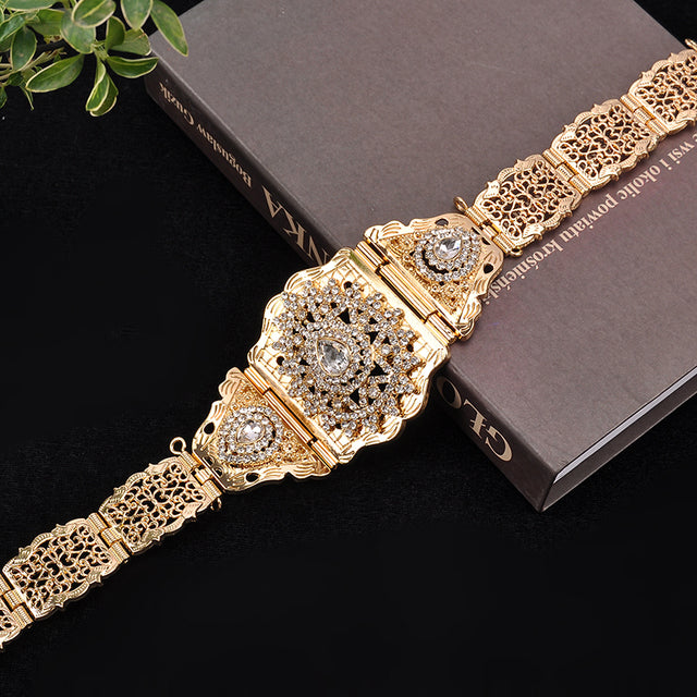 Women Caftan Belt Gold Color Red Green Stone Ethnic Wedding Dress Kaftan Abaya Metal Waist Chain Belt Jewelry