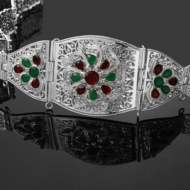 Women Caftan Belt Gold Color Red Green Stone Ethnic Wedding Dress Kaftan Abaya Metal Waist Chain Belt Jewelry
