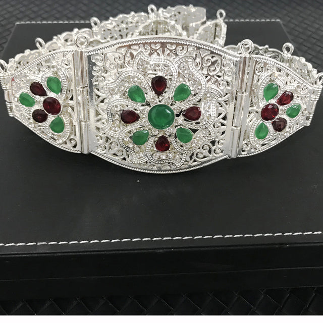 Women Caftan Belt Gold Color Red Green Stone Ethnic Wedding Dress Kaftan Abaya Metal Waist Chain Belt Jewelry