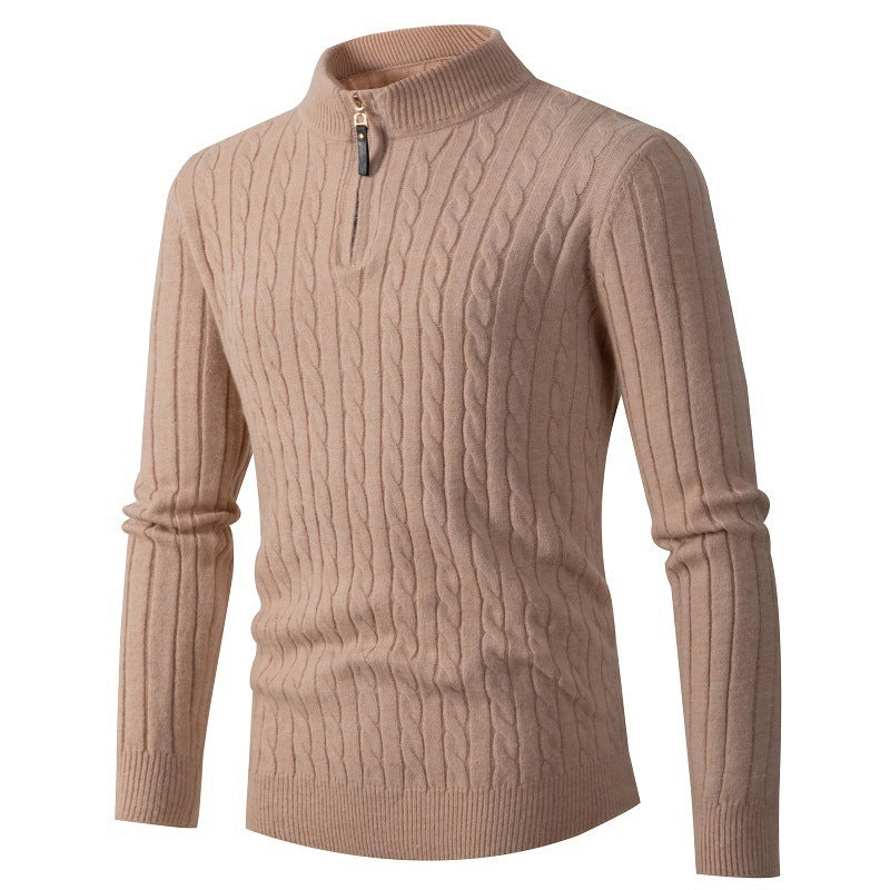 Long-sleeved twisted half-high collar zipper knitted sweater bottoming top