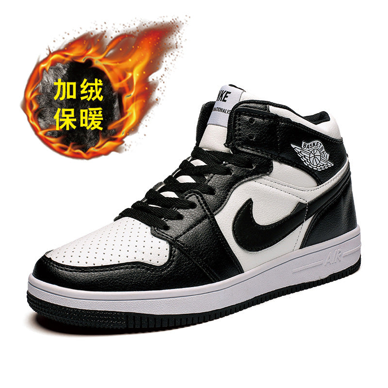 Spring warm men's trend black gray shadow Korean shoes casual sports basketball shoes wild students high-top shoes