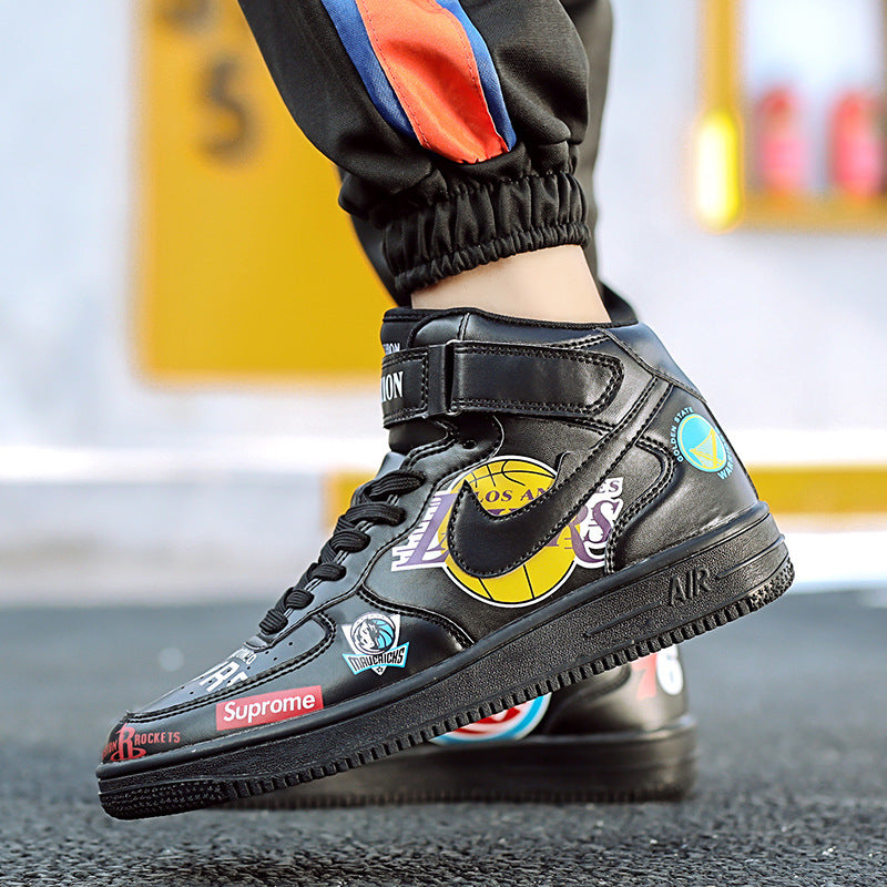 Spring warm men's trend black gray shadow Korean shoes casual sports basketball shoes wild students high-top shoes