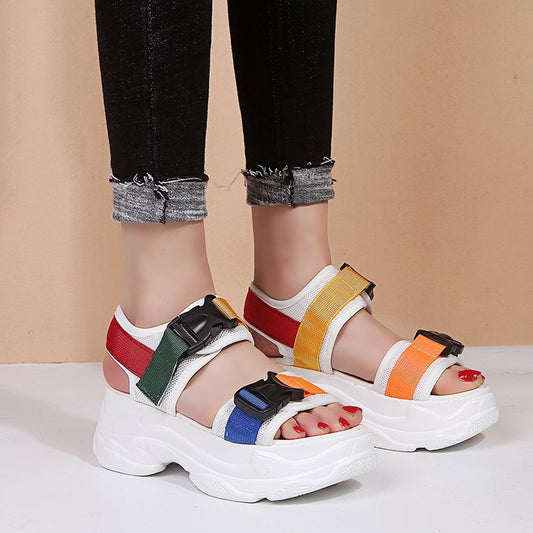 Thick bottom increased shoes female 2019 summer new Korean version of the platform shoes student flat bottom Velcro fashion casual sandals