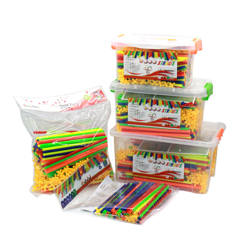 4D straw kindergarten spell inserting blocks children's educational toys creative diy Yiwu foreign trade toys