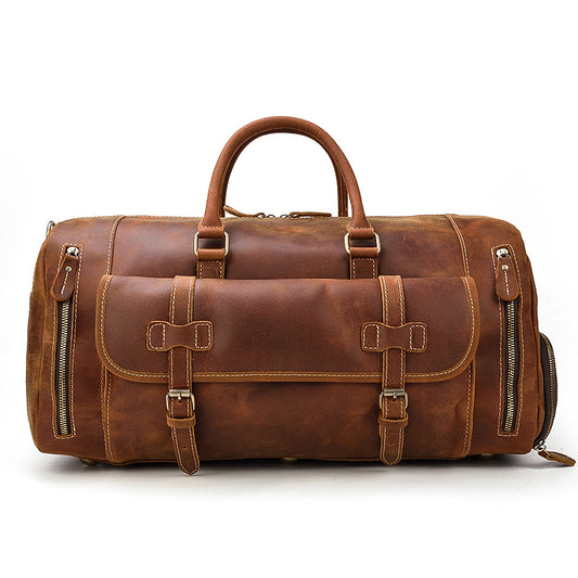 Cross-border European and American Crazy Horse Leather Travel Bag Men's Leather Handbag One Shoulder Diagonal Strap Strap Leather Luggage Bag