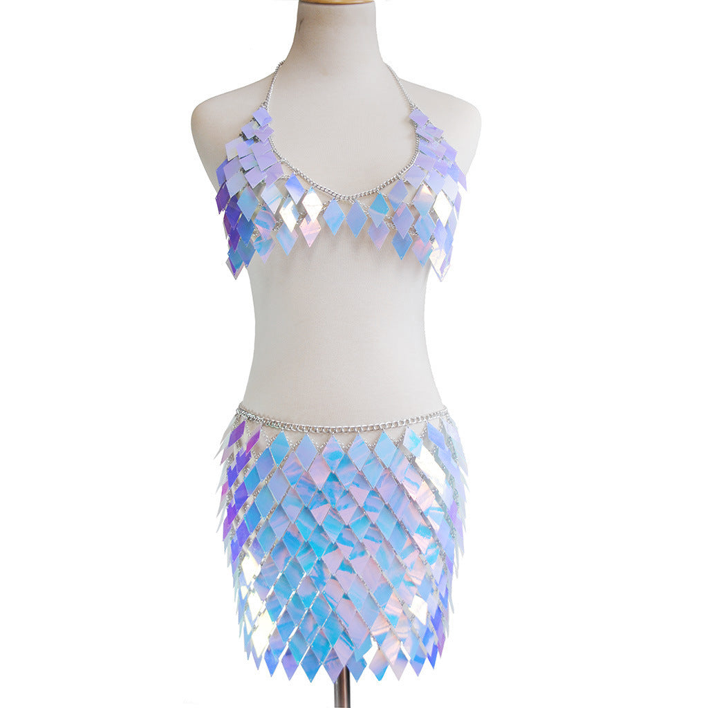 European and American cross-border new accessories Shiny multi-layer sequins body chain waist chain Sexy necklace body clothing chain