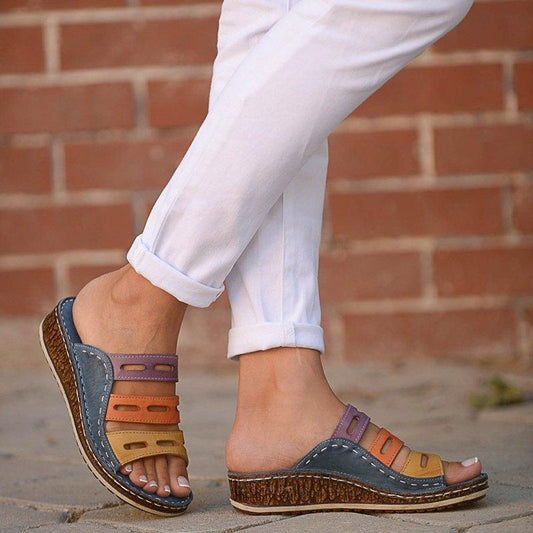 35-43 summer independent station explosion models Europe and the United States large size sandals and slippers women's thick-soled color matching casual Roman ladies slippers