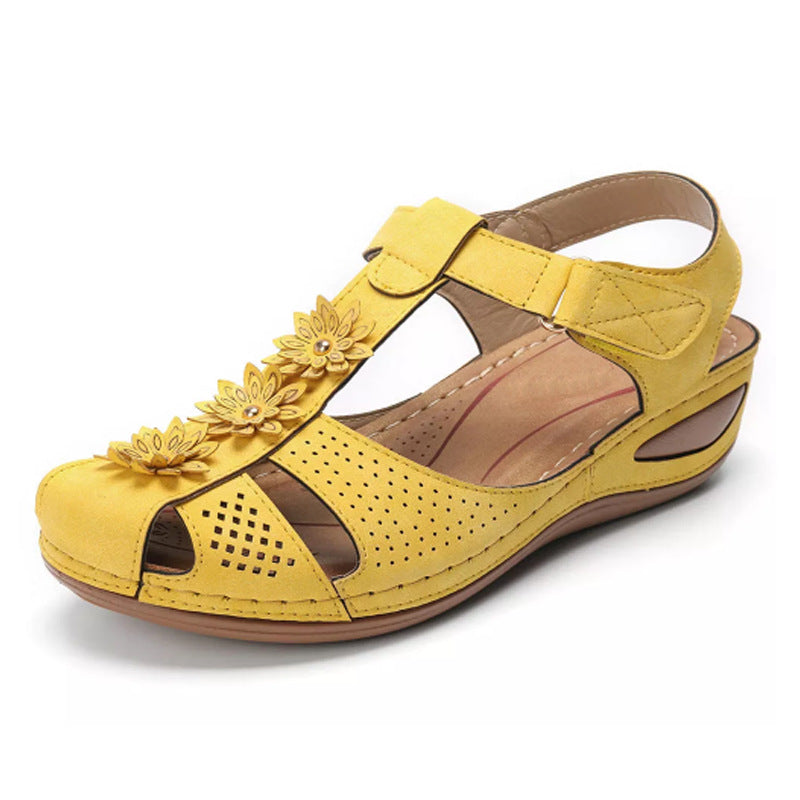 female large size non-slip light round head Rome Velcro super comfortable wedge with comfortable Baotou sandals