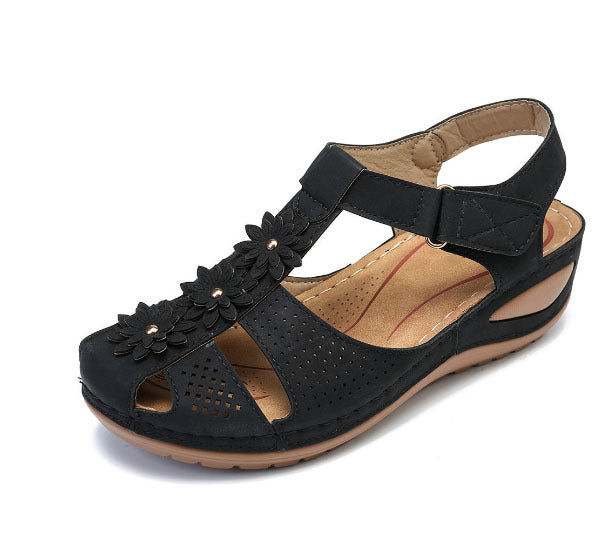 female large size non-slip light round head Rome Velcro super comfortable wedge with comfortable Baotou sandals