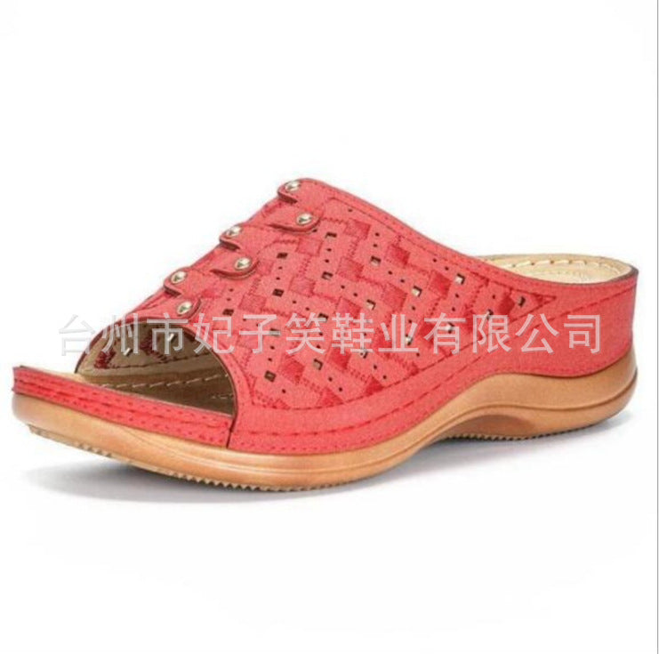 Large size casual sandals women Europe and America new solid color thick-soled carved ladies slippers sandals wish Amazon cross-border