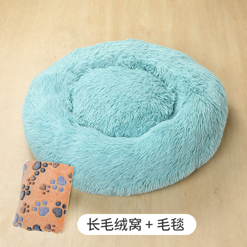 Manufacturers deep sleep dog kennel cat kennel round long-haired hair South Korean velvet autumn and winter nest pad cat mattress small and medium-sized dogs