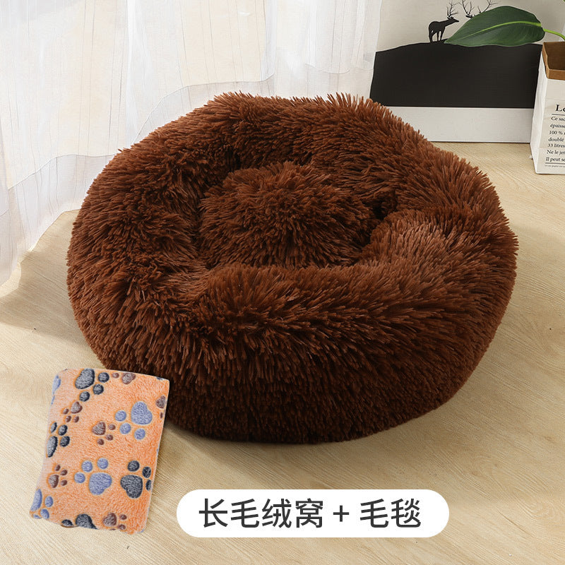 Manufacturers deep sleep dog kennel cat kennel round long-haired hair South Korean velvet autumn and winter nest pad cat mattress small and medium-sized dogs