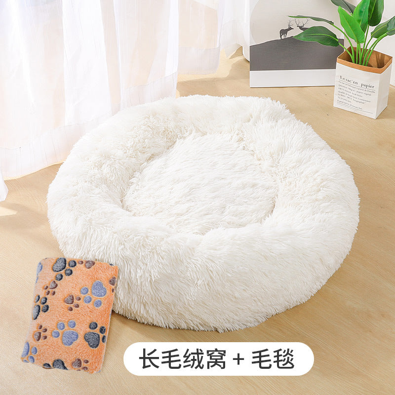 Manufacturers deep sleep dog kennel cat kennel round long-haired hair South Korean velvet autumn and winter nest pad cat mattress small and medium-sized dogs