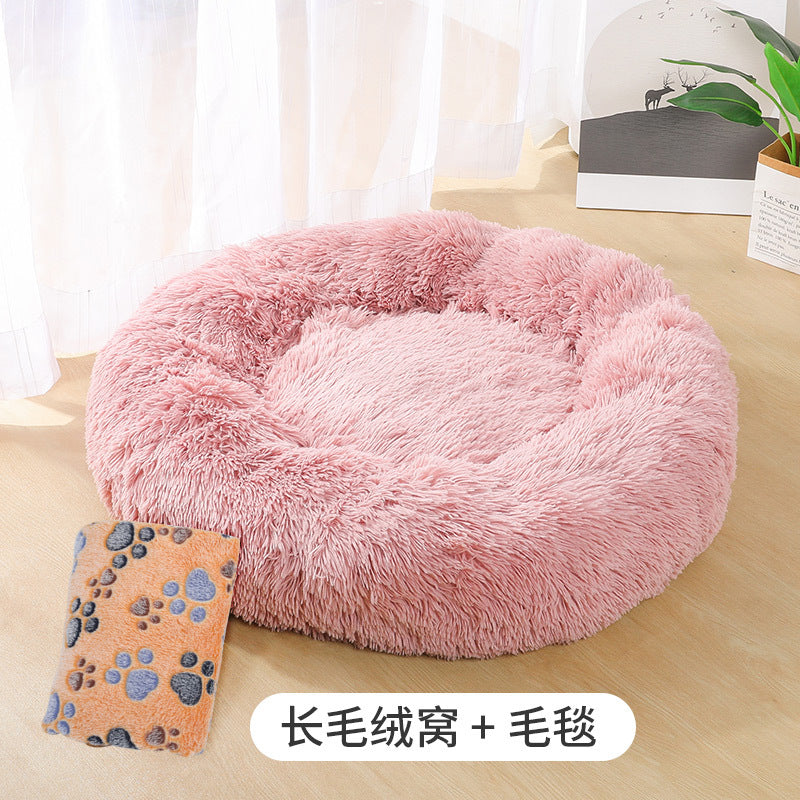 Manufacturers deep sleep dog kennel cat kennel round long-haired hair South Korean velvet autumn and winter nest pad cat mattress small and medium-sized dogs