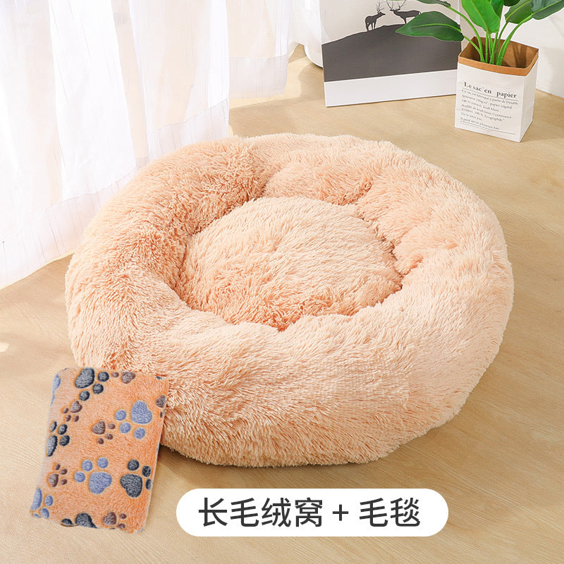 Manufacturers deep sleep dog kennel cat kennel round long-haired hair South Korean velvet autumn and winter nest pad cat mattress small and medium-sized dogs
