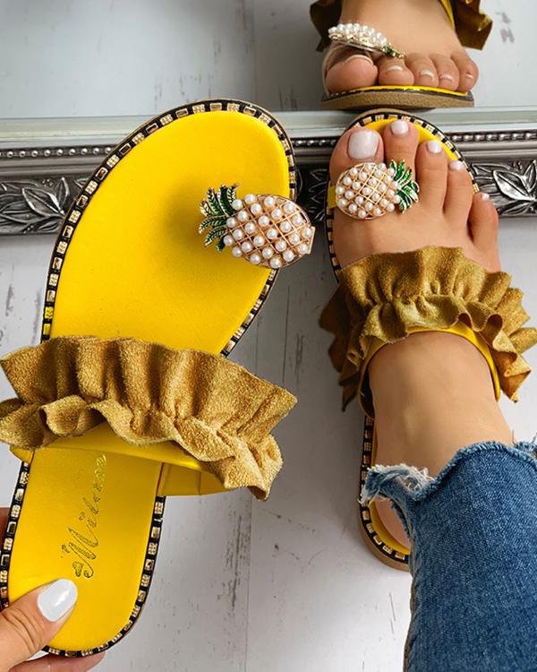 Cross-border foreign trade 2019 explosion models slippers rhinestone beaded female sandals toe slippers lace thong sandals women's shoes