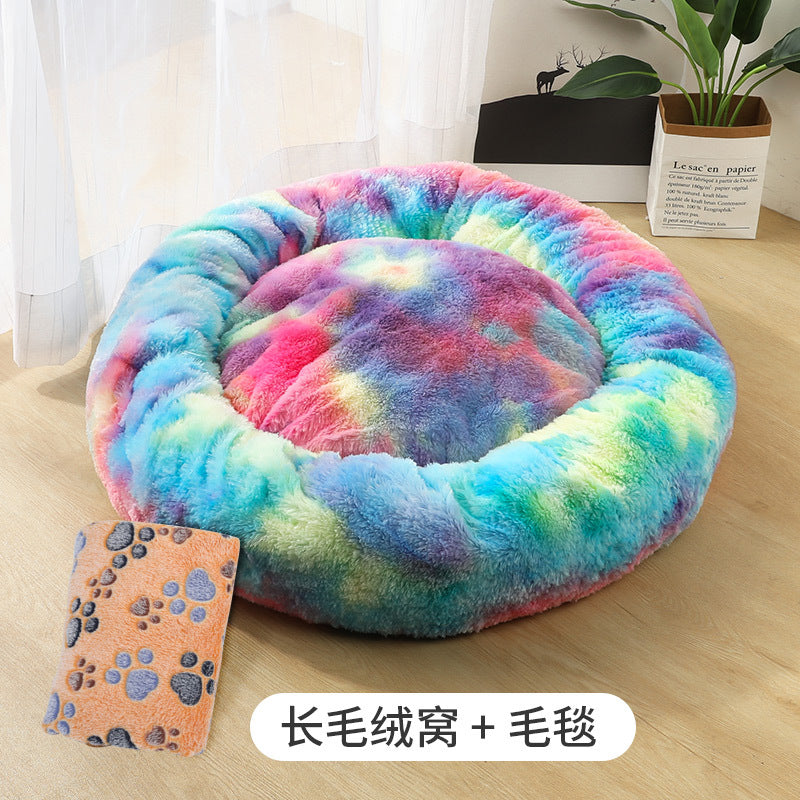Manufacturers deep sleep dog kennel cat kennel round long-haired hair South Korean velvet autumn and winter nest pad cat mattress small and medium-sized dogs
