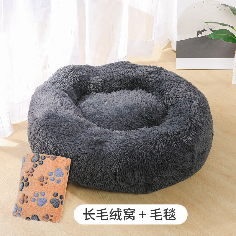 Manufacturers deep sleep dog kennel cat kennel round long-haired hair South Korean velvet autumn and winter nest pad cat mattress small and medium-sized dogs