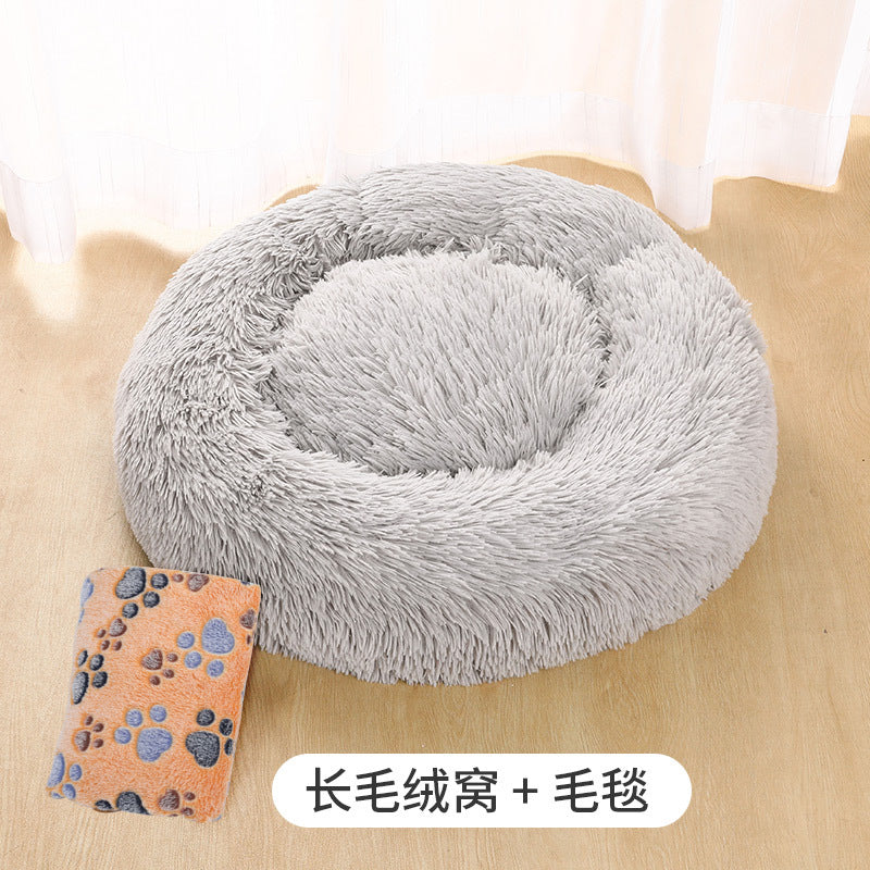 Manufacturers deep sleep dog kennel cat kennel round long-haired hair South Korean velvet autumn and winter nest pad cat mattress small and medium-sized dogs