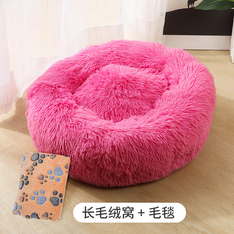 Manufacturers deep sleep dog kennel cat kennel round long-haired hair South Korean velvet autumn and winter nest pad cat mattress small and medium-sized dogs