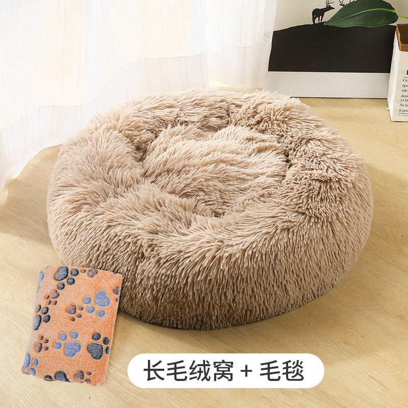 Manufacturers deep sleep dog kennel cat kennel round long-haired hair South Korean velvet autumn and winter nest pad cat mattress small and medium-sized dogs