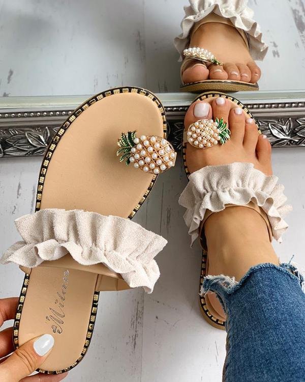 Cross-border foreign trade 2019 explosion models slippers rhinestone beaded female sandals toe slippers lace thong sandals women's shoes