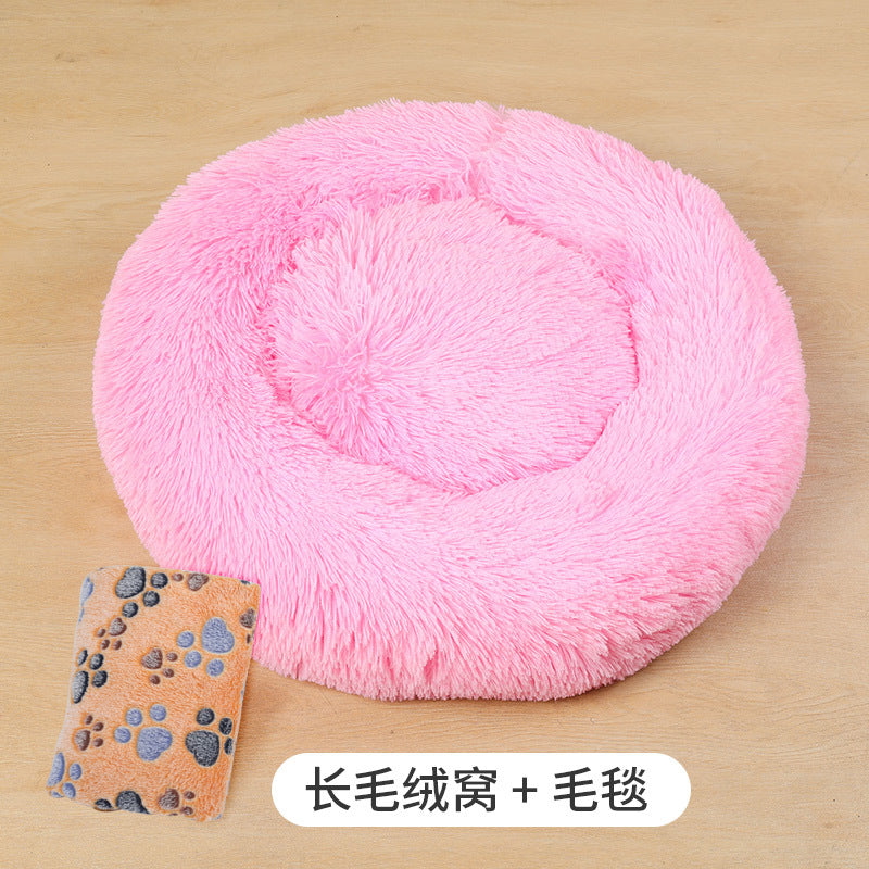 Manufacturers deep sleep dog kennel cat kennel round long-haired hair South Korean velvet autumn and winter nest pad cat mattress small and medium-sized dogs
