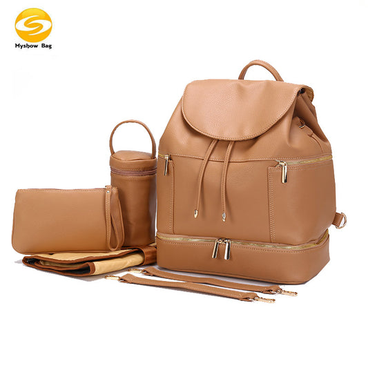 The source factory directly supplies double-layer waterproof dual-use mommy bags, PU maternal and baby bags and shoulder mommy backpacks