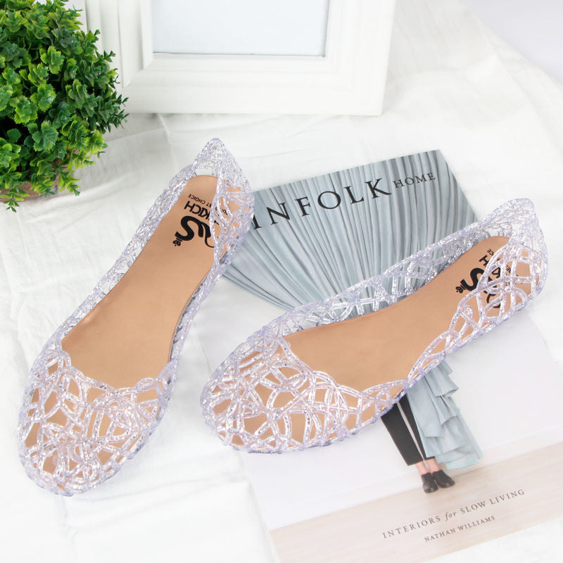 Summer women's shoes beach flat bird's nest hole shoes plastic crystal jelly shoes hollow mesh sandals mother single shoes
