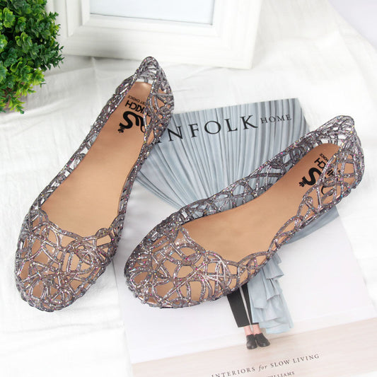 Summer women's shoes beach flat bird's nest hole shoes plastic crystal jelly shoes hollow mesh sandals mother single shoes