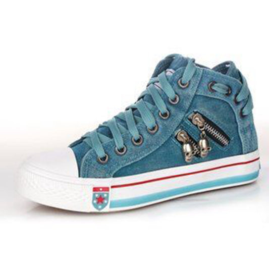 Spring and autumn new denim high-top canvas shoes ladies casual shoes student cloth shoes flat sole shoes cross-border