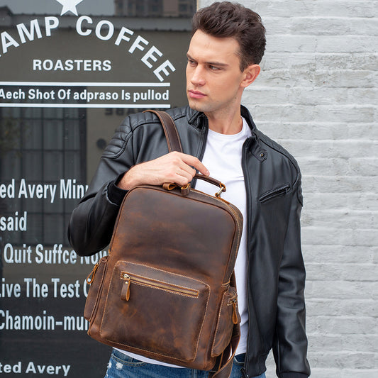 Cross-border genuine leather backpack European and American retro men's first layer cowhide Crazy Horse backpack Large capacity travel bag 8873