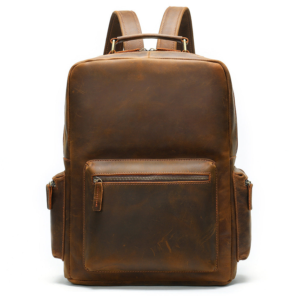 Cross-border genuine leather backpack European and American retro men's first layer cowhide Crazy Horse backpack Large capacity travel bag 8873