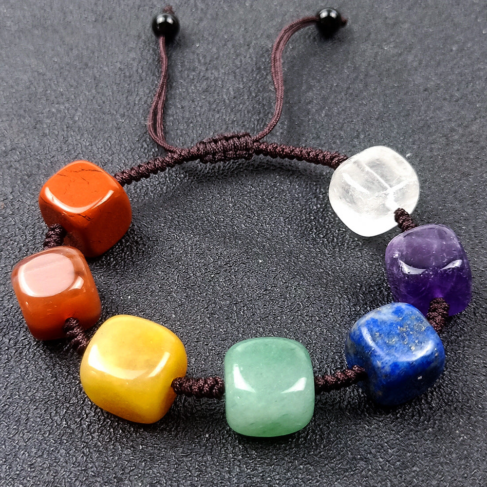 Seven chakra bracelet Chakra square braided bracelet Colorful crystal agate bracelet