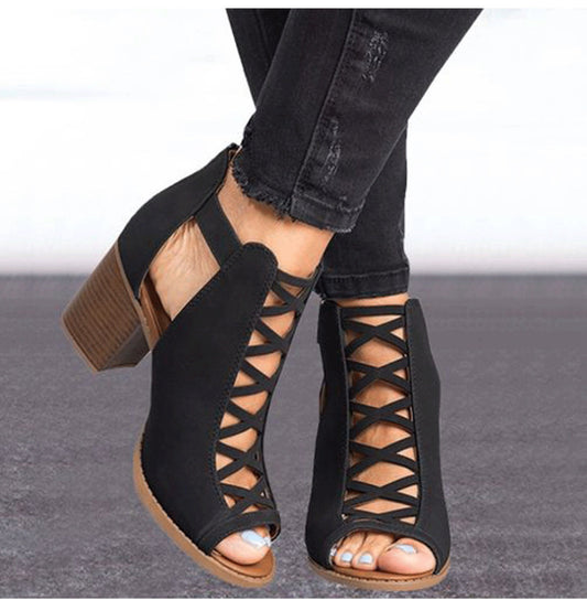 Foreign trade sandals women 2019 summer hollow high-heeled European and American large size Amazon wish women's shoes shoes wo cross-border