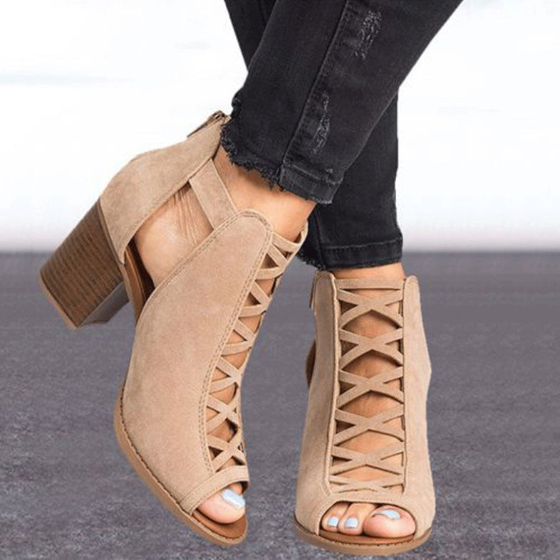Foreign trade sandals women 2019 summer hollow high-heeled European and American large size Amazon wish women's shoes shoes wo cross-border