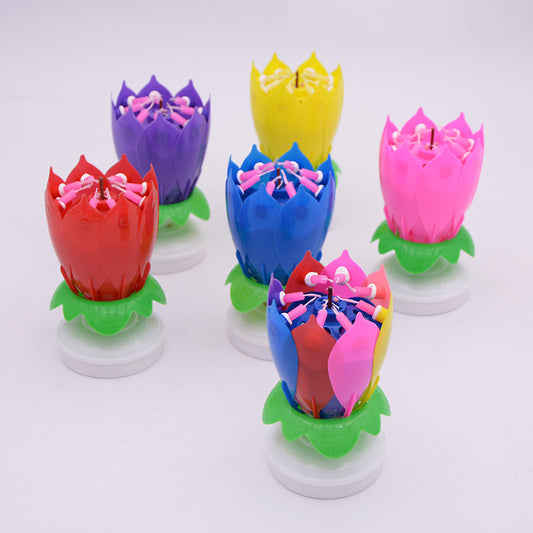lotus music birthday candle flower double-layer rotary lotus candle birthday cake candle