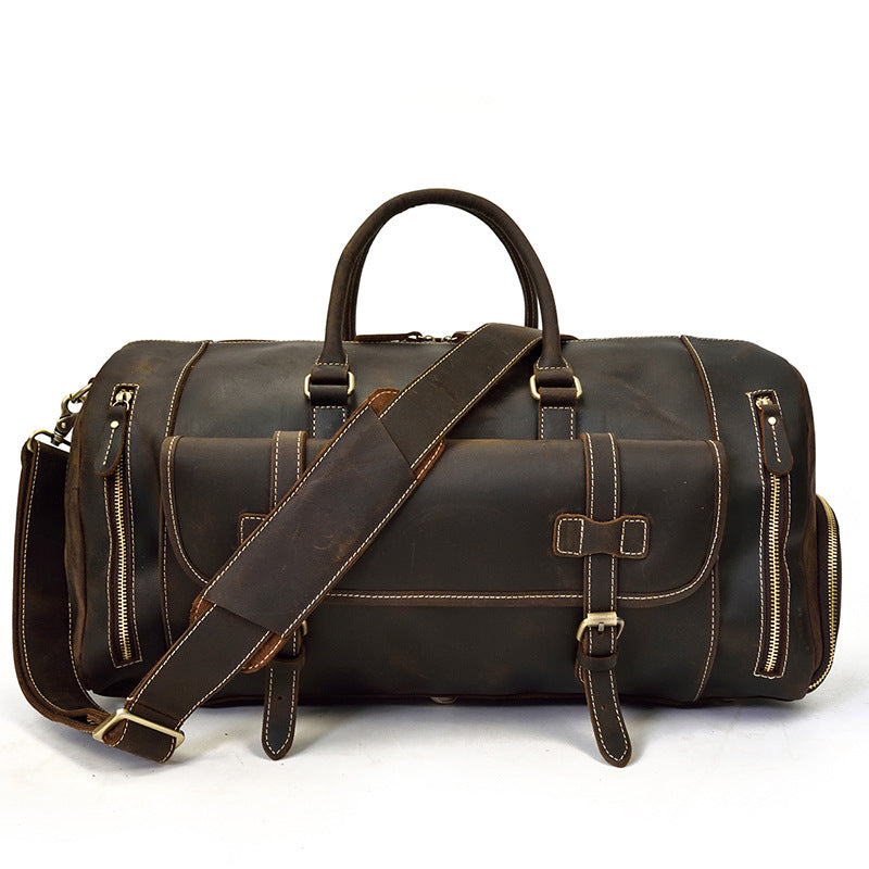 Cross-border European and American Crazy Horse Leather Travel Bag Men's Leather Handbag One Shoulder Diagonal Strap Strap Leather Luggage Bag
