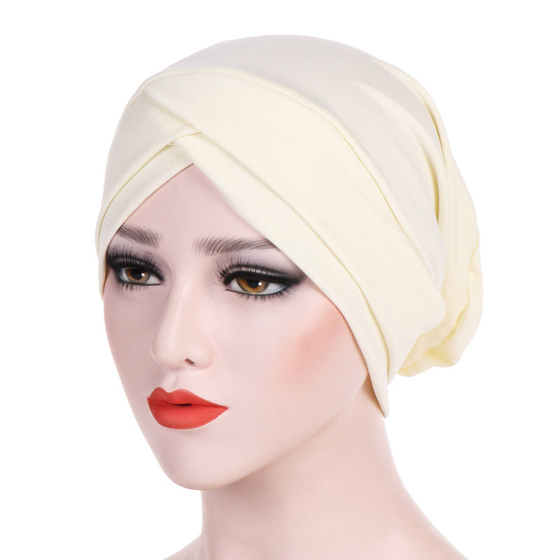 European and American Amazon new stretch cloth forehead cross Indian hat Modal turban hat Chemo hat